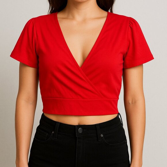 GARAGE | wrap tie crop top | Small | red | rayon-spandex blend - Picture 1 of 15